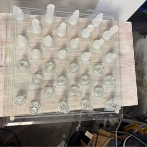 Glass Chess Set with Frosted and Clear Pieces